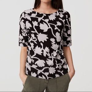 LOFT Sweater Short Sleeve Terry Black Gray Floral